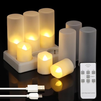 6 Oplaadbare led theelichtjes met afstandsbediening, elektrische oplaadbare kaarsen met laadstation
