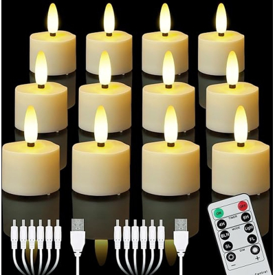 Oplaadbare waxinelichtjes – 12 flikkerende LED waxinelichtjes – inclusief afstandsbediening – met laadkabel – 35+ uur brandtijd – veilig & duurzaam – theelichtjes – nep kaarsen– met timer